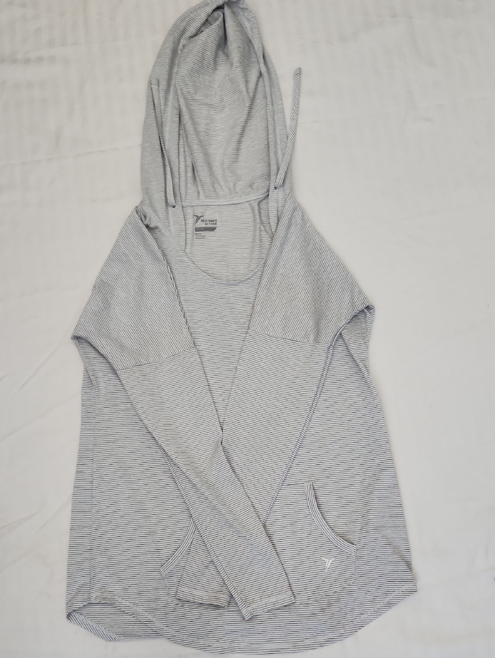 Old Navy Light Gray Striped Hooded Long Sleeve Top